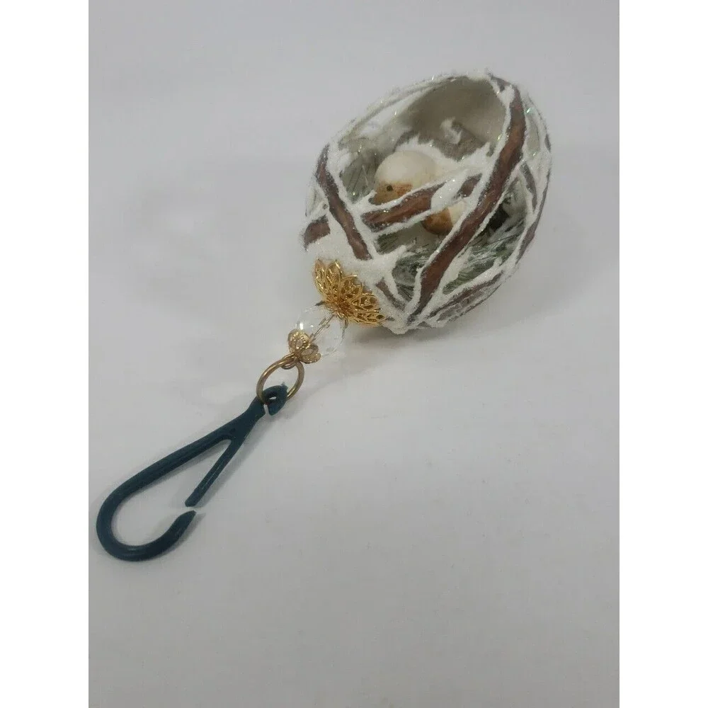 Vintage Elegant Egg Ornament Lovebirds Handcrafted Egg Artist Initials Christmas